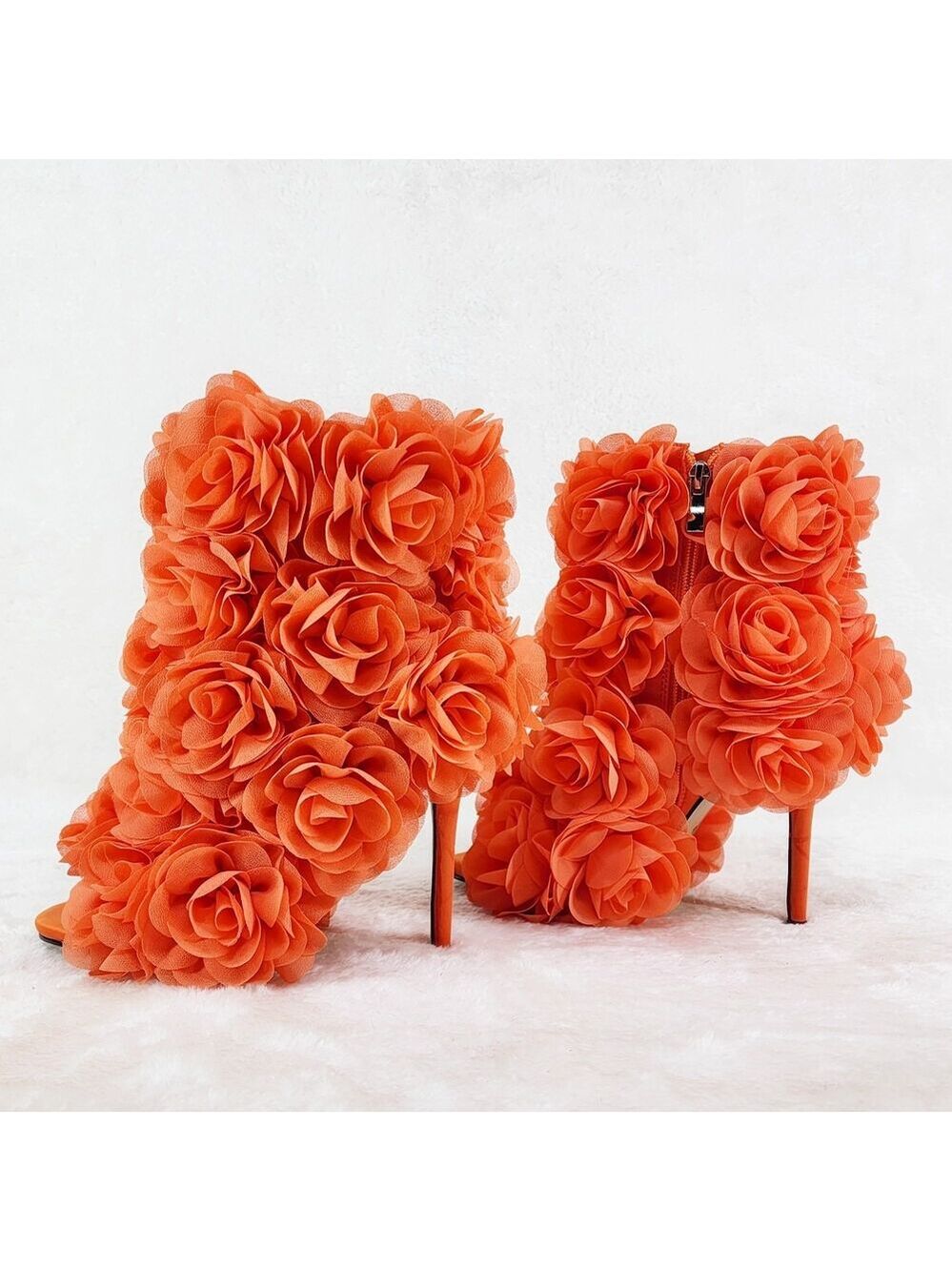 NIB Beauty 3D Flowers Floral 4" High Heel Xoanna Elegant Ankle Boots Orange
